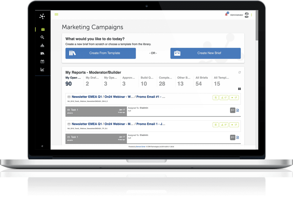 A laptop with a Marketing Campaigns dashboard on screen