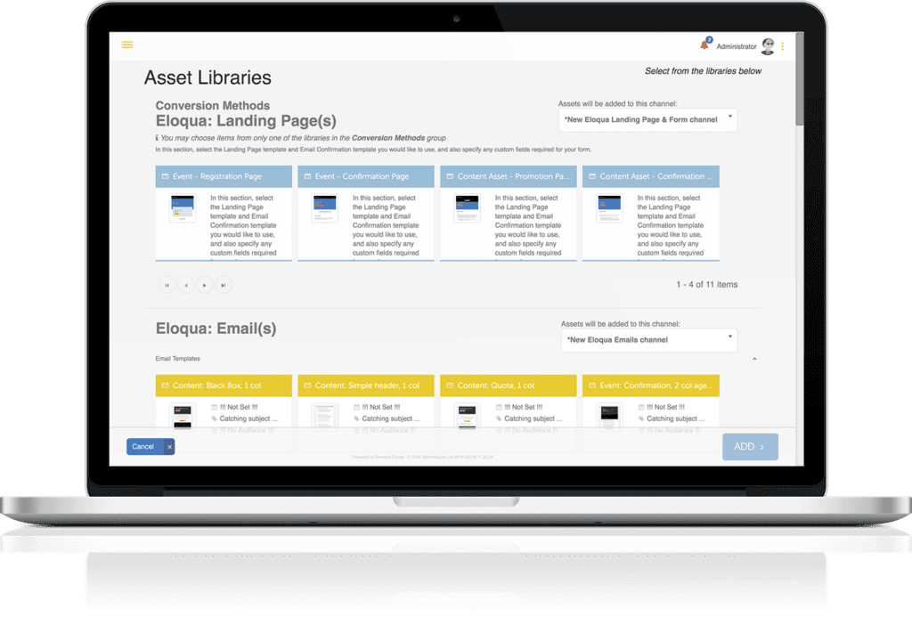 A laptop with a dashboard on screen, titled Asset Libraries