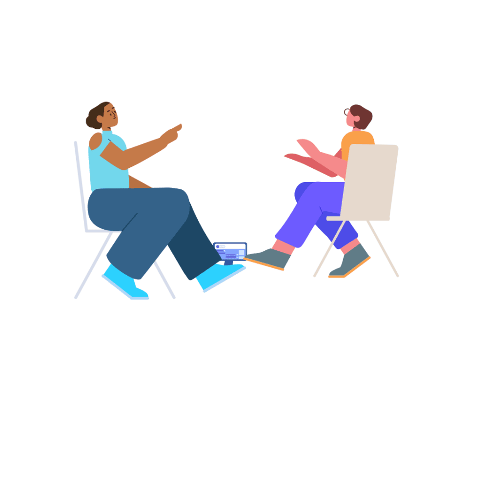An illustration of two people sitting side by side on chairs