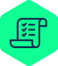 A checklist icon on a green hexagon