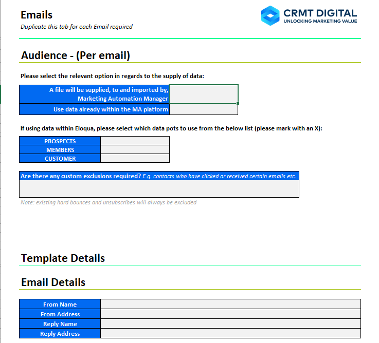 Screenshot from the Campaign Request Form